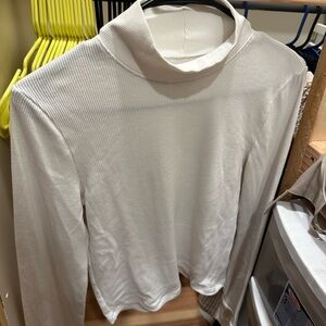 American Eagle White Crop- Turtleneck Long Sleeve Top